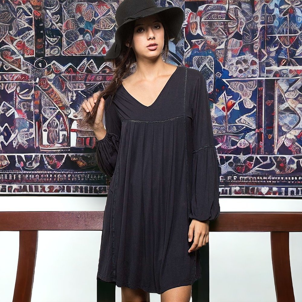 YD16 POL Long Sleeve Babydoll Dress
